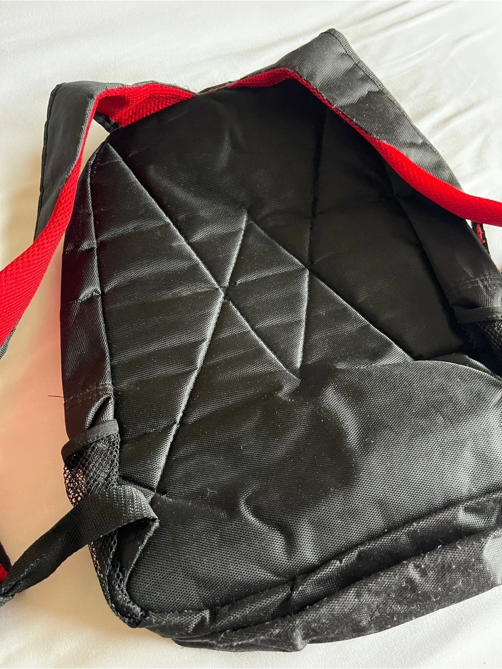 Black & Red Multi-Pocket Backpack with Media Port & Mesh Side Pockets